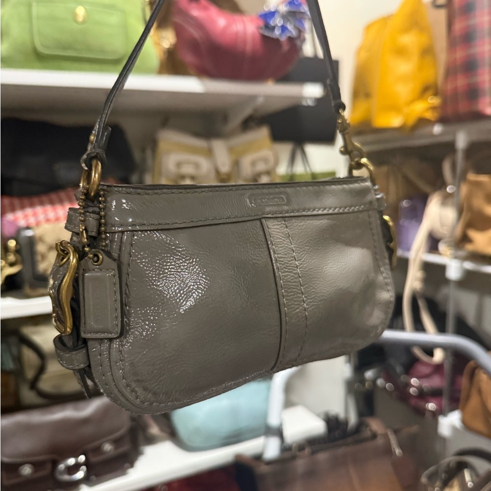 Coach Mini ZOE Elegant Gray Leather Shoulder Bag